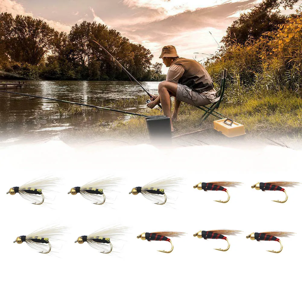 HONOREAL 10pcs/Box Fish Hook Slowly Sinking Salmon Trout Fish Accessories Fly Fishing Flies Simulation Baits Hook 0f