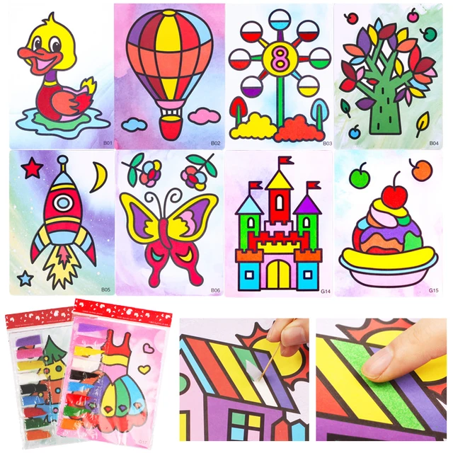 10Pcs Children Creative DIY Sand Painting Montessori Learning Educational Drawing Toys Children Art Doodle Pad Crafts Games Gift 1
