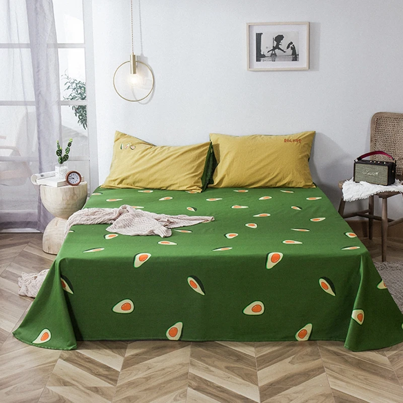 Простыня из хлопка на плоской подошве с желтым принтом Плотные розовые простыни