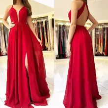 

MYYBLE Sexy Red A Line Prom Dresses Long High Split Backless Chiffon Evening Dress 2021 Cheap Bridesmaid Dress Women Party Gowns