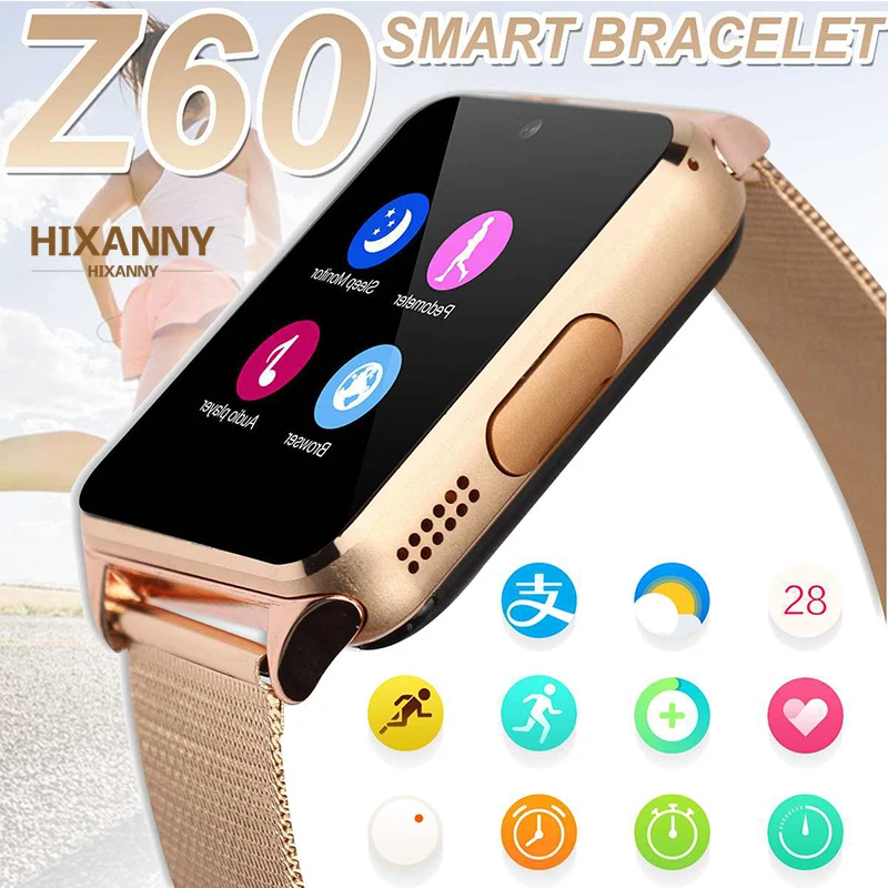 

bluetooth Smart Watches Z60 430mA Smartwatch Metal Wrist Strap Support 2G SIM TF Card Android IOS Clock Message Push Phone Watch