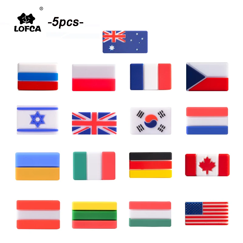 LOFCA 5 шт. Национальный флаг Силиконовые бусы Детские Прорезыватель для зубов BPA бесплатно Прорезыватели в