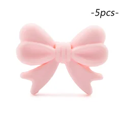 LOFAC Silicone Cartoon Bow Tie Beads - 5pcs Set for DIY Keychains & Jewelry Accessories (Rose quartz)