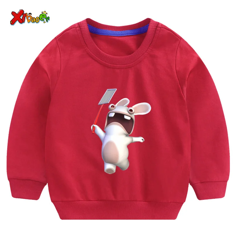 Г. Детские толстовки; Забавный детский свитер с принтом «rabbids»; Осенняя уличная одежда для малышей; Модный хлопковый пуловер - Цвет: sweatshirt red
