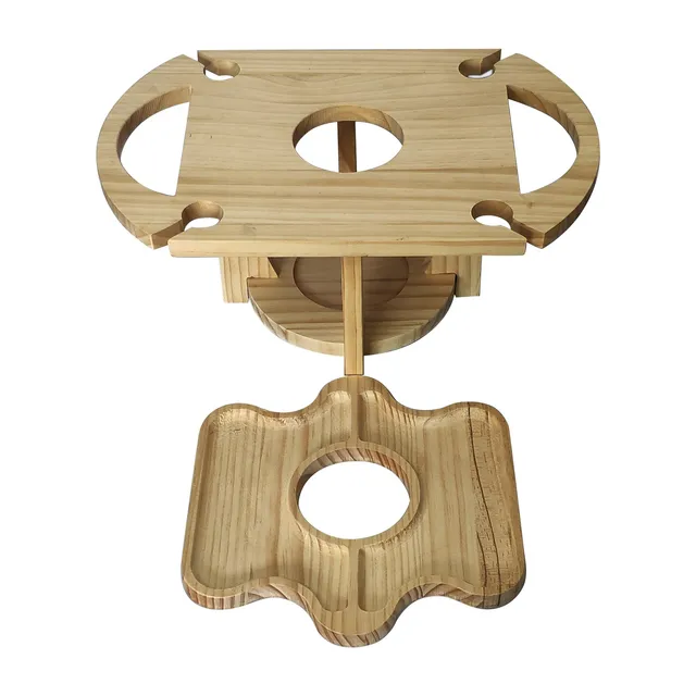Portable Wooden Picnic Table Carry Handle Outdoor Folding Wine Table Removable Wine Glass Holder Folding Table Fruit Snack Tray 1 Set