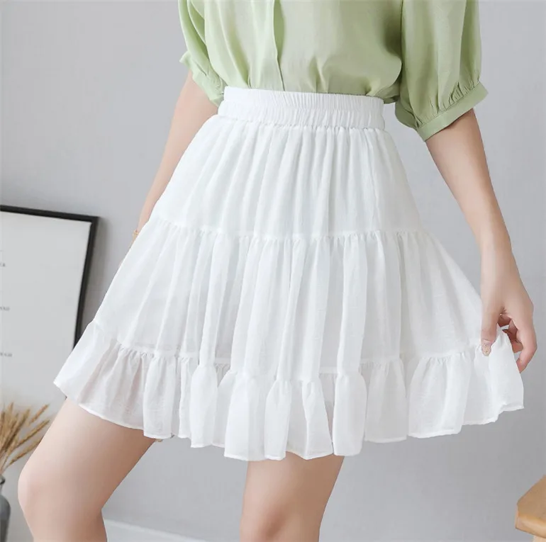 

Bohemian black white purple chiffon skirts womens Ruffle pleated sexy mini skirt female High waist plus size 6xl 7xl beach skirt