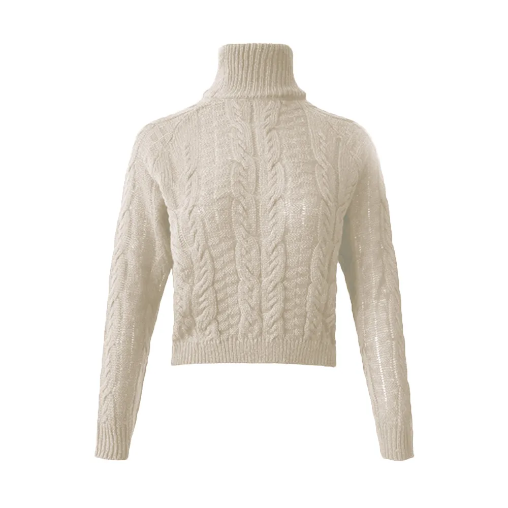 Женский зимний с высоким воротником сексуальный пупочный твист Повседневный вязаный пуловер свитер