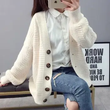

2020New Fashion Trend Autumn Winter Knit Sweater Cardigans Women Stitch Loose Knit Pink Jumpers Coat Femme Elegant Temperament