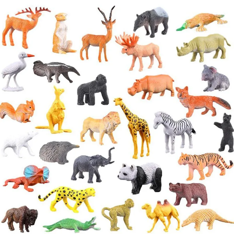 53 pcs/set Mini Animal World Zoo Model Figure Action Toy Set Cartoon Simulation Animal Lovely Plastics Collection Toy For Kids