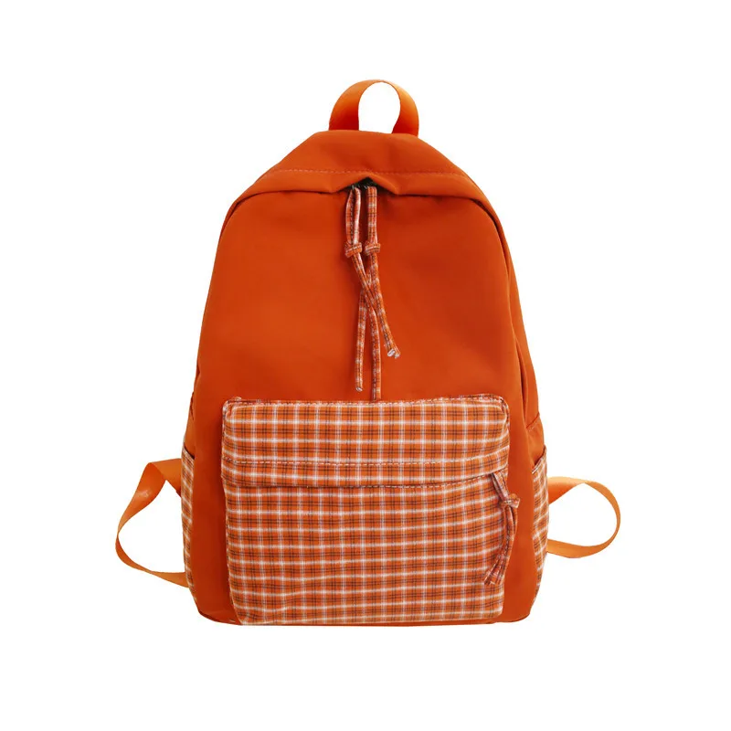 

Ougger Big Latest Model Female Travel Bag Campus Student Backpack Orange Nylon Literary Preppy Style Waterproof Plaid Bags