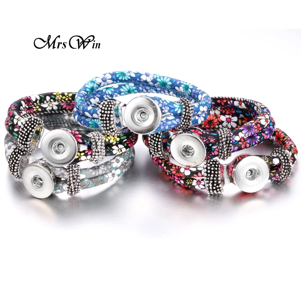 Новые модные браслеты с пуговицами 18 мм, ювелирные изделия с цветочным принтом, кожаные браслеты для женщин, летние ювелирные изделия