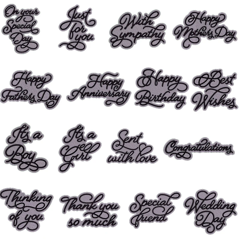 

16 Pieces Popular Greetings Artistic Words Letters Metal Cutting Dies Scrapbooking Album Paper DIY Cards Crafts Embossing Dies
