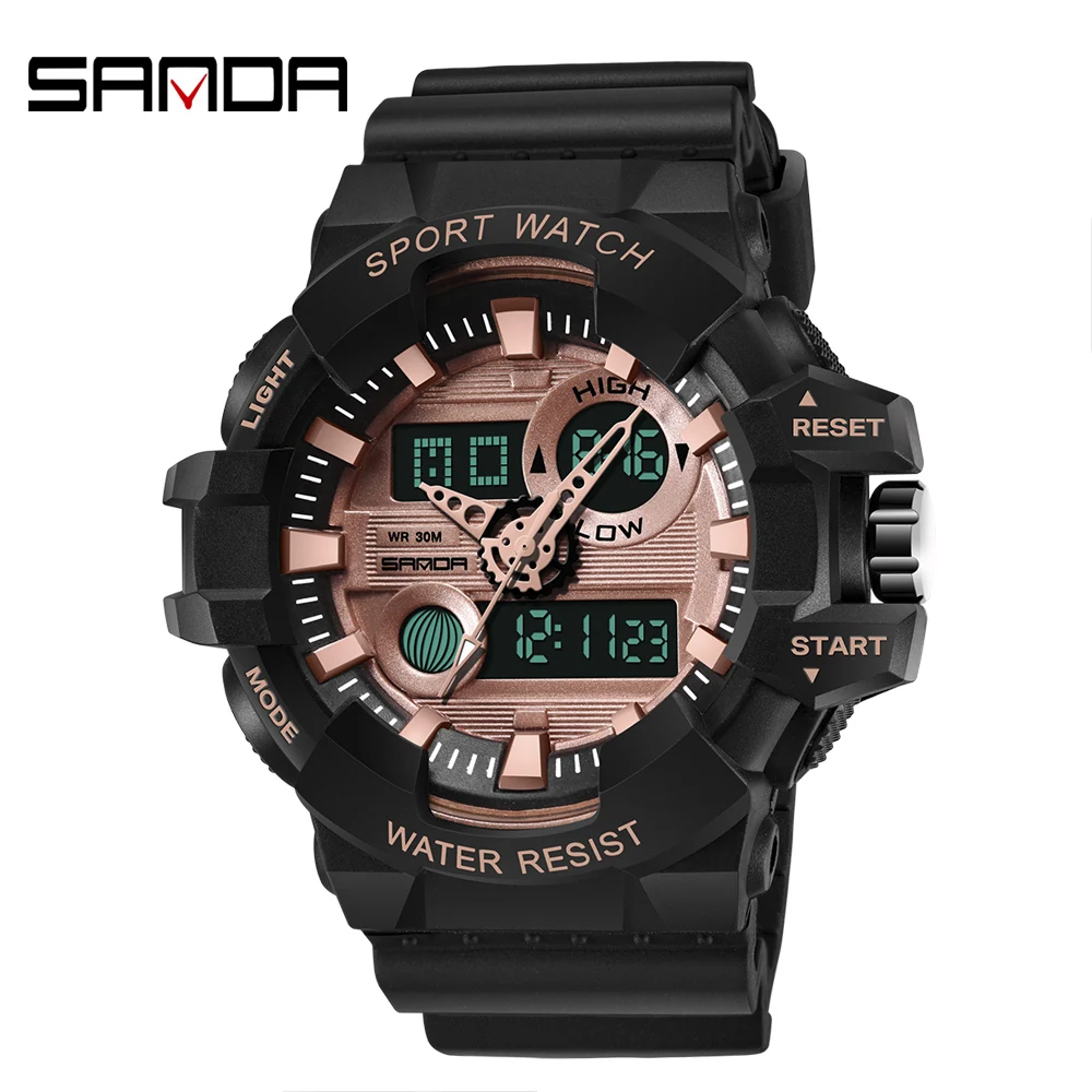 black rose gold SANDA, роскошные мужские цифровые светодиодный часы, спортивные мужские уличные электронные часы, повседневные спортивные светодиодный наручные часы, цифровые часы - Цвет: black rose gold