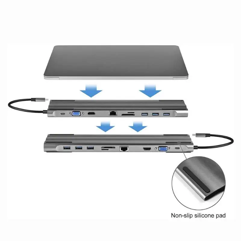 VODOOL 10 в 1 UBS C концентратор type-C для нескольких USB 3,0 HDMI VGA PD 3,5 мм аудио RJ45 адаптер док-станция USB-C type C концентратор разветвитель для MacBook