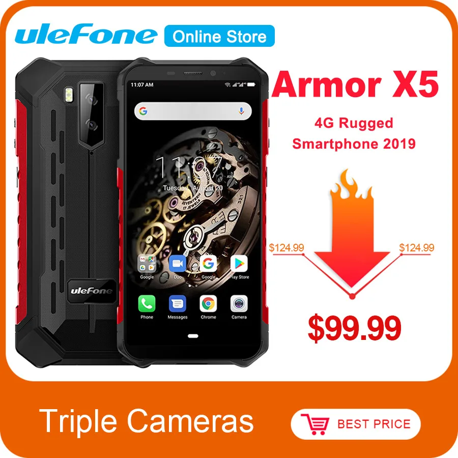 

Ulefone Armor X5 ip68 Rugged Smartphone Android 9.0 Shockproof Telephone Superbattery Cell Phone 3+32G Unlocked Mobile Phone