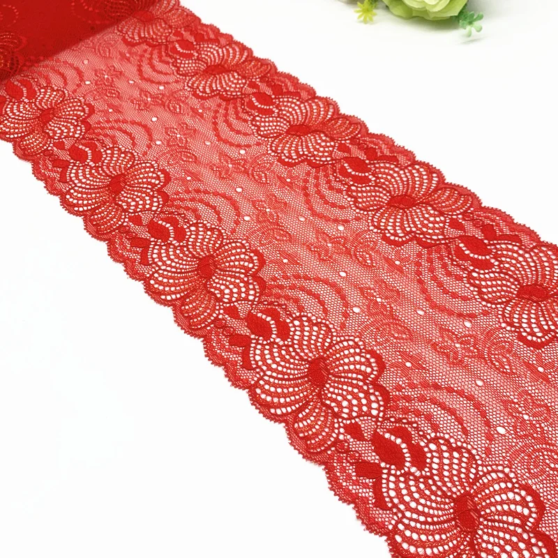 

3y/lot width 17cm Elastic Stretch Lace Trims Red GoldFor Clothing Accessories Dress Sewing Applique Costume Lace Fabric Lingerie
