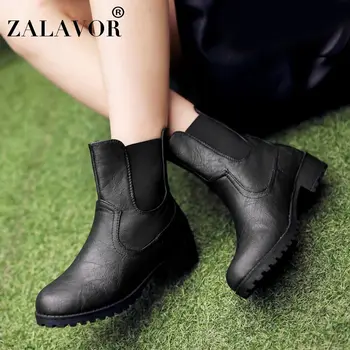 

ZALAVOR Size 34-43 Women Chelsea Boots Short High Heel Boots Elastic Thick Heel Fashion Shoes Thick Fur Warm Women Shoes
