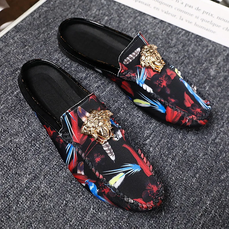 

Four Seasons Paragraph Canvas Slipper BOY'S Fashion Casual Metal Cool Loafers Fitting Room Foot Covering Moccosins