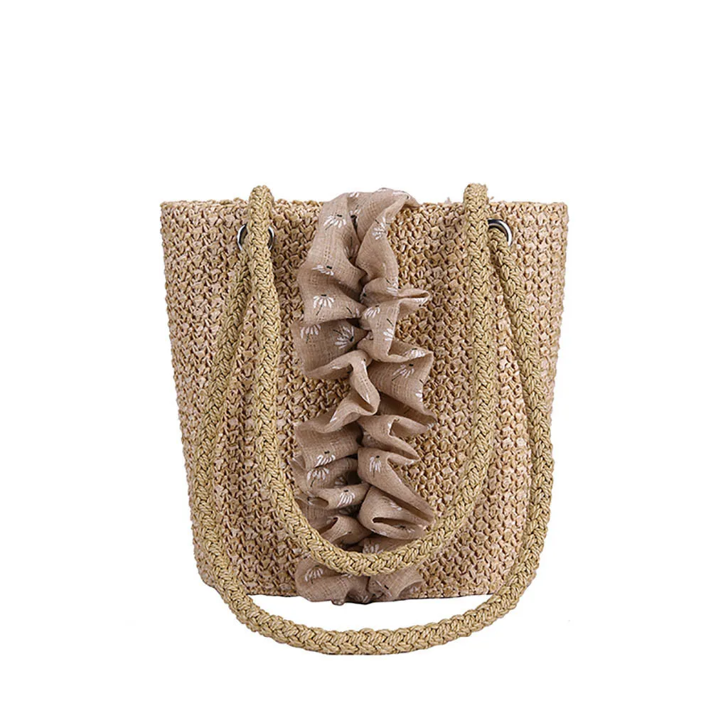 

Womens Summer Style Fashion Woven Bag Wild Single Shoulder Slung Bucket Bag Messenger Bags Chain Wild Solid Color Bag 0113