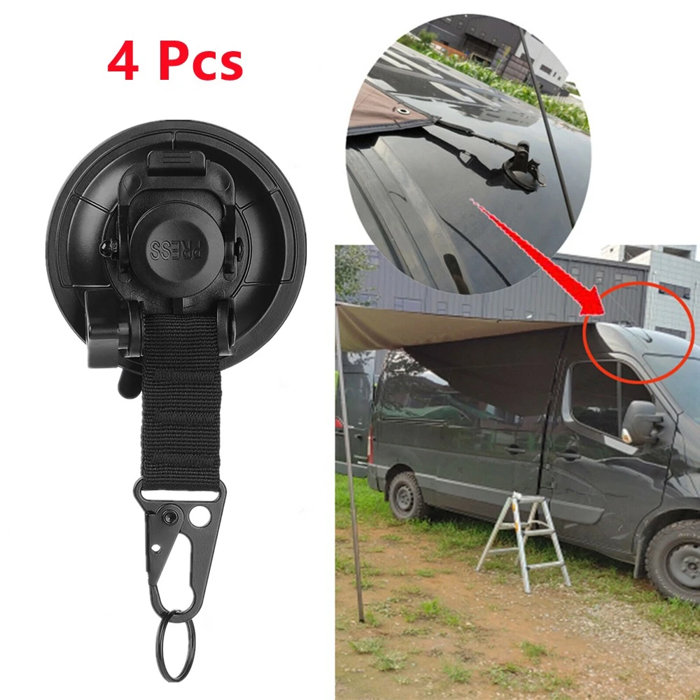 4 Pcs Car Tent Suction Cup with Securing Hook Tie Down Camping Tarp Accessory