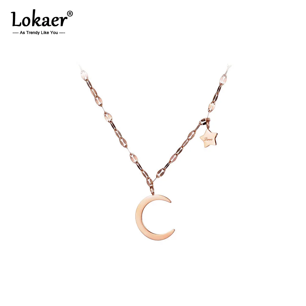 Классический чокер Lokaer N17041 из титановой стали с подвеской в виде луны и звезд