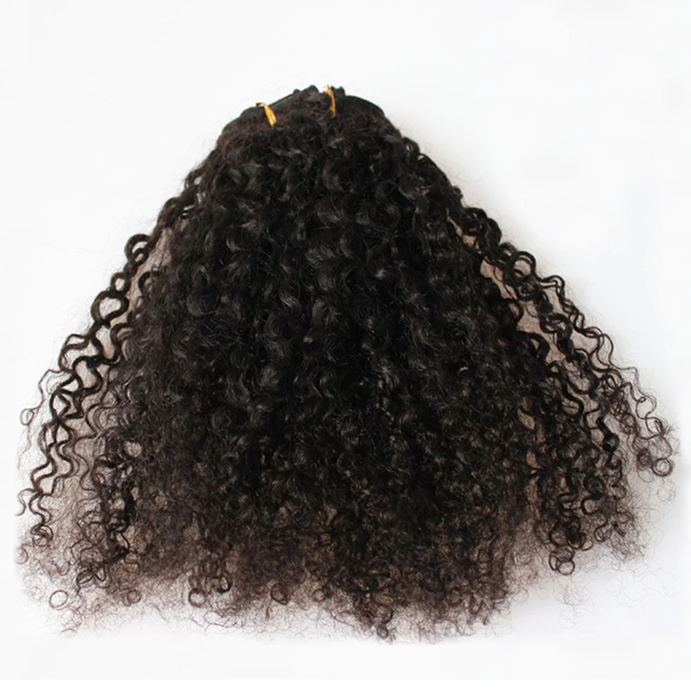 Goedkoop Mongoolse Kinky Krullend Clip Ins Menselijk Haar Natuurlijke Kleur 3B 3C Clip In Human Hair Extensions 7 Pcs 120 Grams set honey Queen Remy
