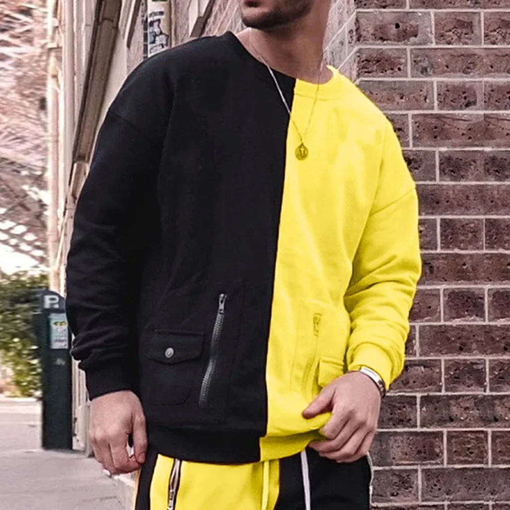 New mens clothing large sizes Fashion Autumn Winter European American Style warm men's tracksuit Splicing Warm Suit#SH