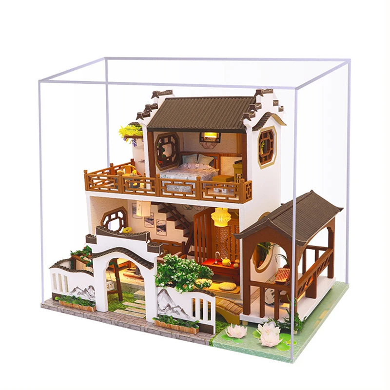 DIY Кукольный дом миниатюрный китайский стиль кукольный домик Строительная модель деревянные кукольные домики мебель сборный набор Каса игрушки для детей - Цвет: M912-B