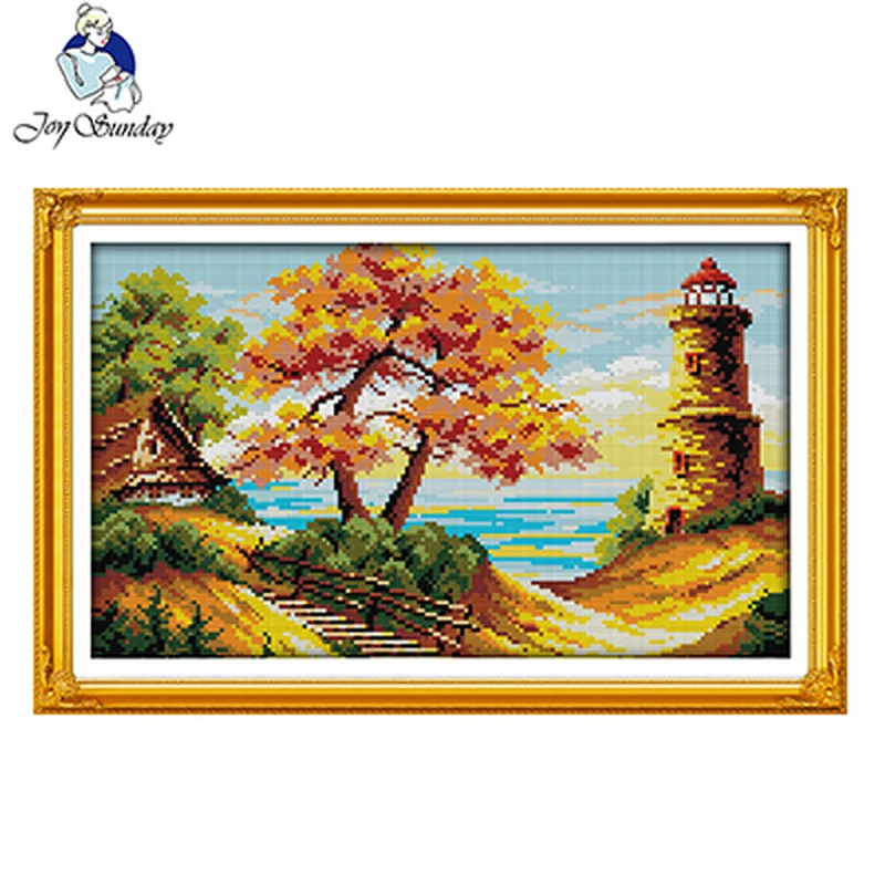 Осенний пейзаж у моря DIY мультфильм Рукоделие Ремесла 11CT14CT Печатный Узор Набор для вышивки крестиком DMC на холсте Набор для вышивки