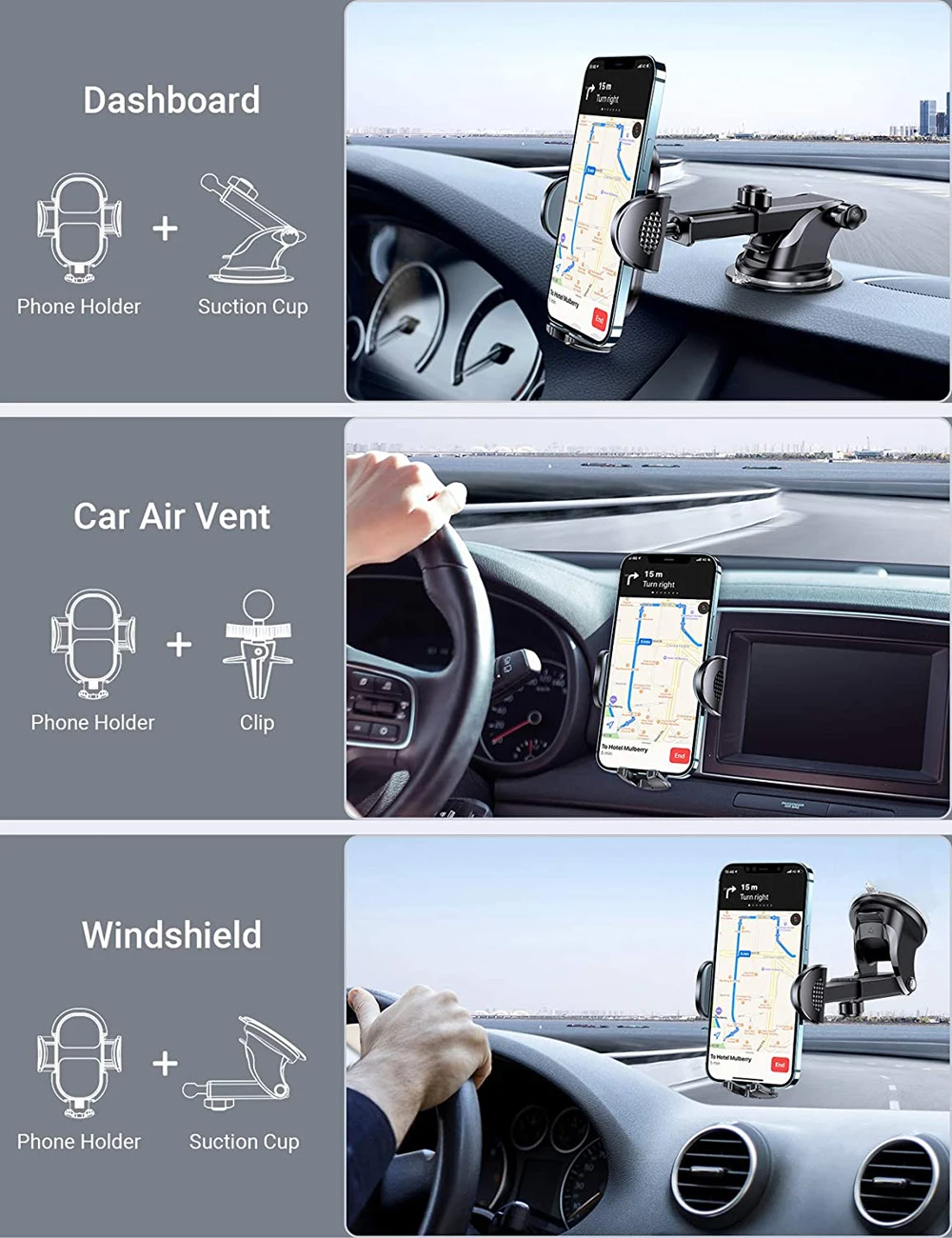 Universal Car Phone Holder with Sucker Mount for GPS and Mobile Devices