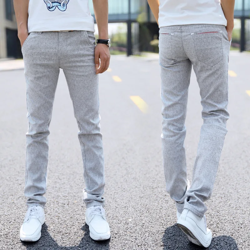

Spring Summer MEN'S Casual Pants Slim Fit Korean-style Skinny Pants Men's Light Color Thin Cotton Linen Trousers Fashion Men's T