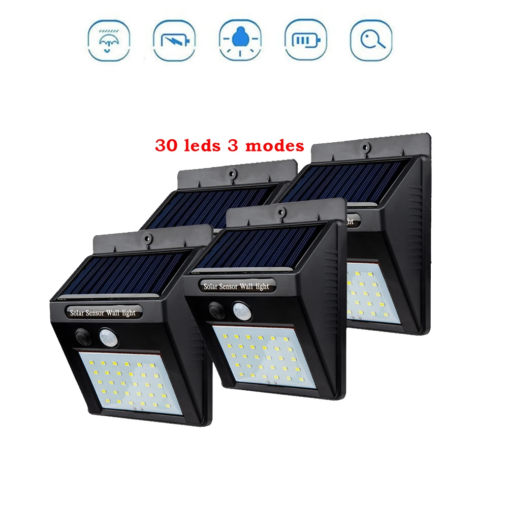 

2/4PCS 30 LED Solar Powered Wall Light PIR Motion Sensor Street Light 3Modes 7 Color Outdoor IP65 Waterproof Lamp for Pathway Ga