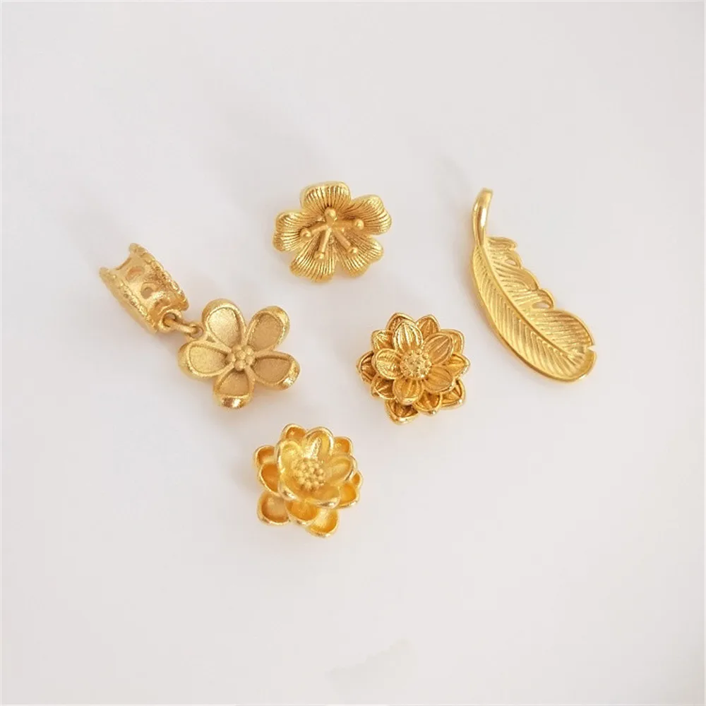 Vietnam Placer gold big hole lotus plum flower separated beads Lu Tong accessories feather pendant DIY bracelet jewelry