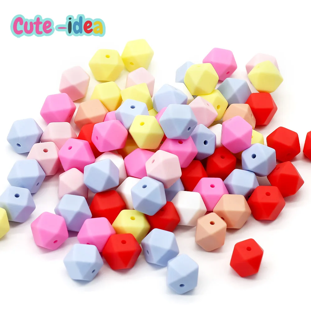 

Cute-Idea 200pcs 14MM Silicone Hexagon Beads Baby Teething Chewable Teether Gifts DIY Pacifier Chain Accessories Toys BPA Free