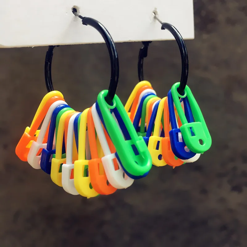 

Exaggerated Safety Pin Hoop Earrings for women Acrylic Funny Party Jewelry Night Club Hoop Earrings for women girl birthday gift