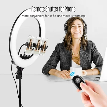 

Video Light Kit with 18inch LED Ring Light Lamp Adjustable 2m Tripod with Remote Control 3 Phone Clamps Phone Remote Shutter