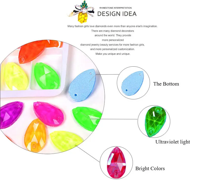 Каплевидные красочные стразы пришить стразы стеклянные капли шитье стразами стразы флуоресцентные неоновые стразы для одежды B3852