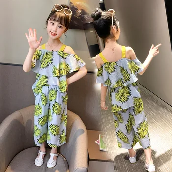 

Summer Girls Suit Kids Clothing Set Baby Girl Off Shoulder Tops & Wide leg Pants 2Pcs Outfits Child Bohemia Style Print Clothes
