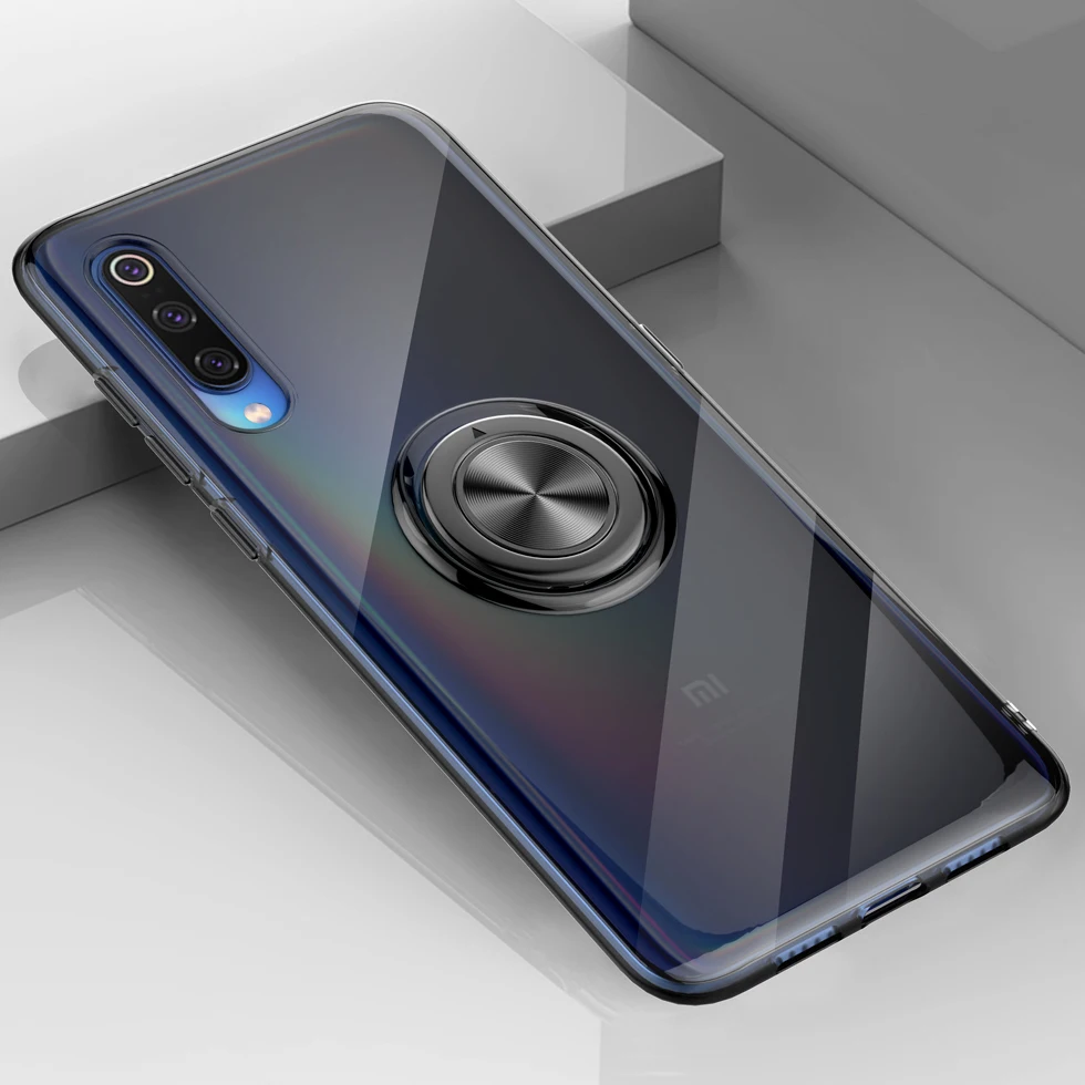 Противоударный прозрачный силиконовый чехол для Xiaomi mi 9 SE 8 mi 9 mi 8 металлическая крышка чехол с держателем-кольцом для пальца xiomi Xiaomi mi 9 SE чехол - Цвет: Black