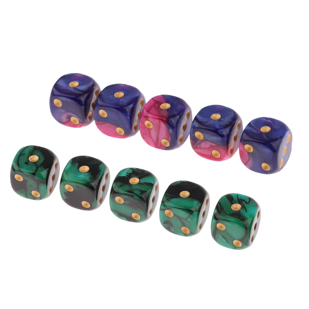 10Pieces 6-sided Game Dice 16mm Dice for Board Games and Teaching Math Multi-color