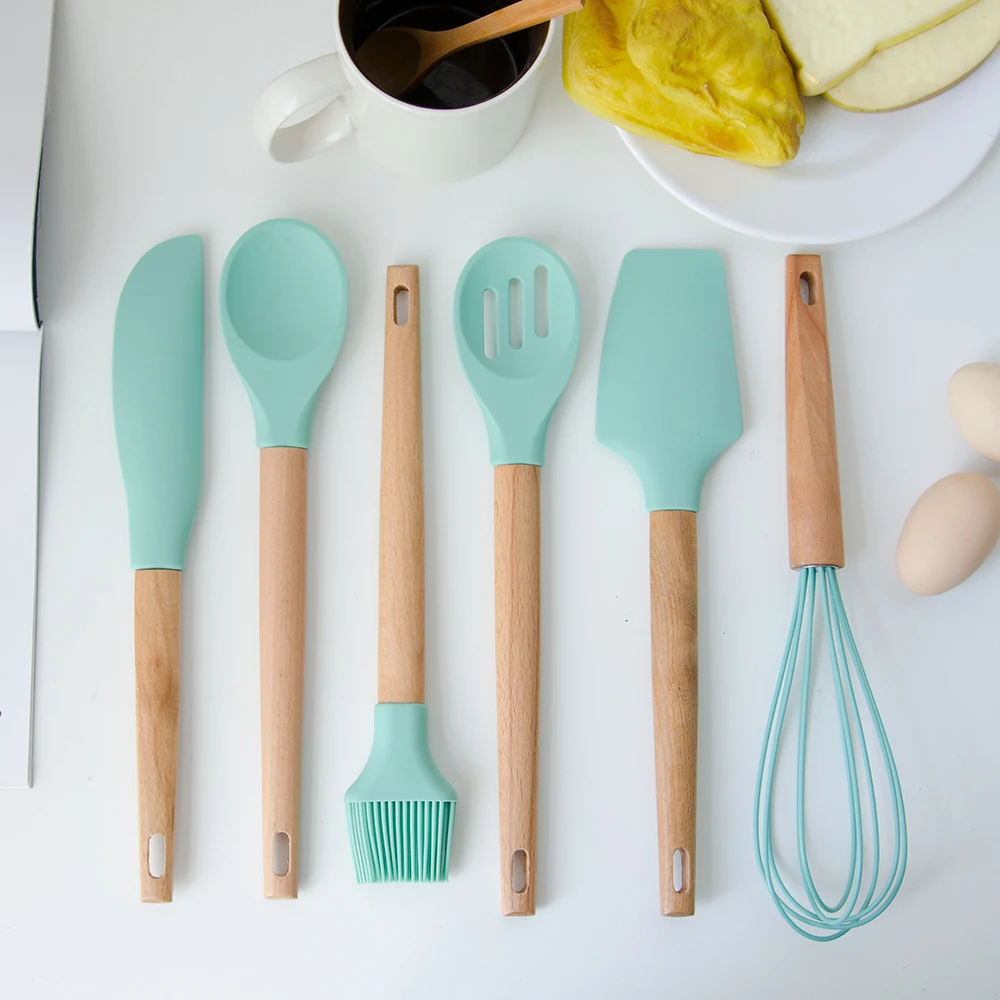  DAMASK Silicone Cooking Utensils Set Spoon Colander Spatula Oil brush Baking Scraper Egg Beater Coo
