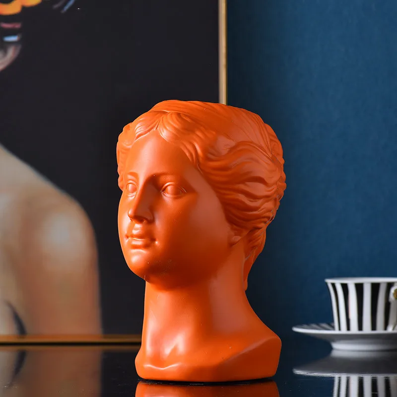 Nordic Творческий смолы ваза человека ваза, украшенная головом Venus современный домашний Цветочная композиция аксессуары шестиугольная ваза, домашний декор - Цвет: Оранжевый