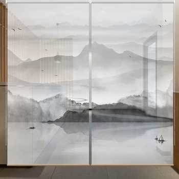 

Translucent Roller blind Pull lift Decoration Hanging fabric Soft partition Chinese Curtain ink landscape