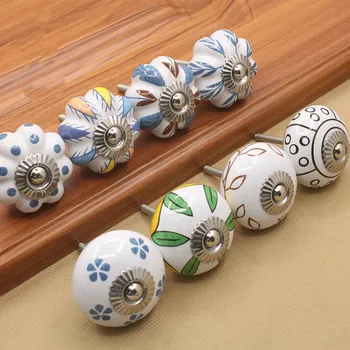 

40mm Hand-painted Ceramic Drawer Knobs Porcelain Pumpkin Cabinet Knobs Cupboard Handles with base for Kids Furniture Handle