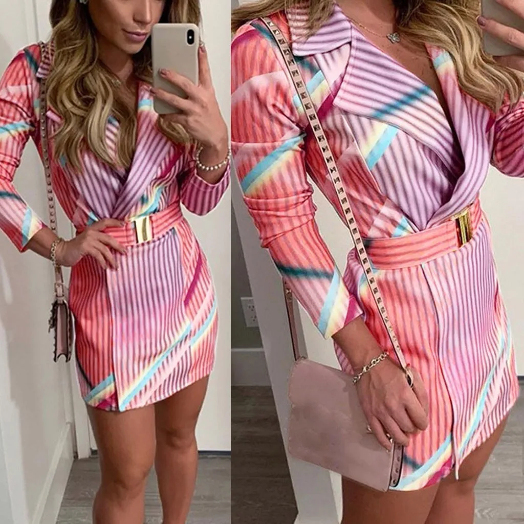 New Fashion Women Suit V Neck Long Sleeve Printed Mini Dress Party Dress Sexy Clothes Christmas gift Drop Shipping