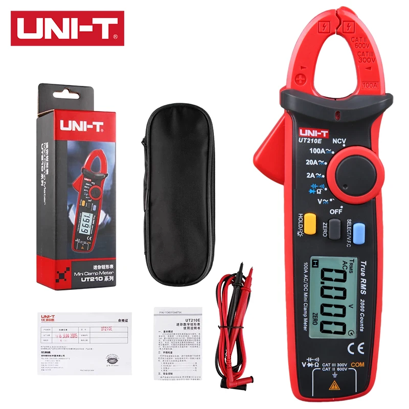 AC//DC Current Voltage Frequency Resistance Capacitance Diode Tester with Test Leads Zip Bag UNI-T UT210E Pro Mini Digital Clamp Meter Auto Ranging TRMS Backlit VFC NCV Meter