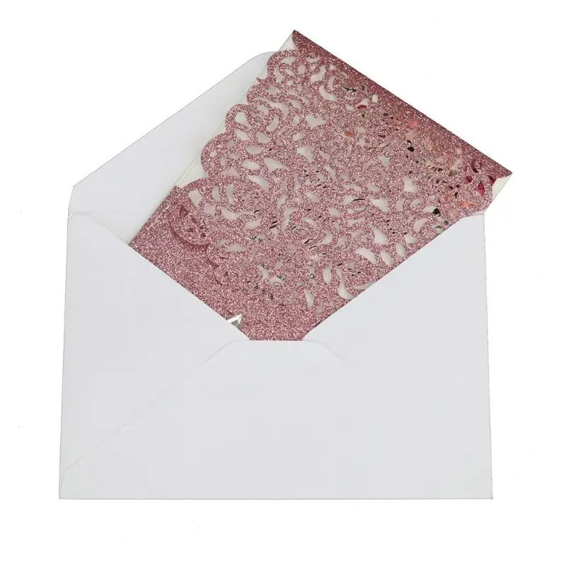  10pcs Laser Cut Glitte Rose Invitations Card with Rhinestone Kits Wedding Party - 4000313733838