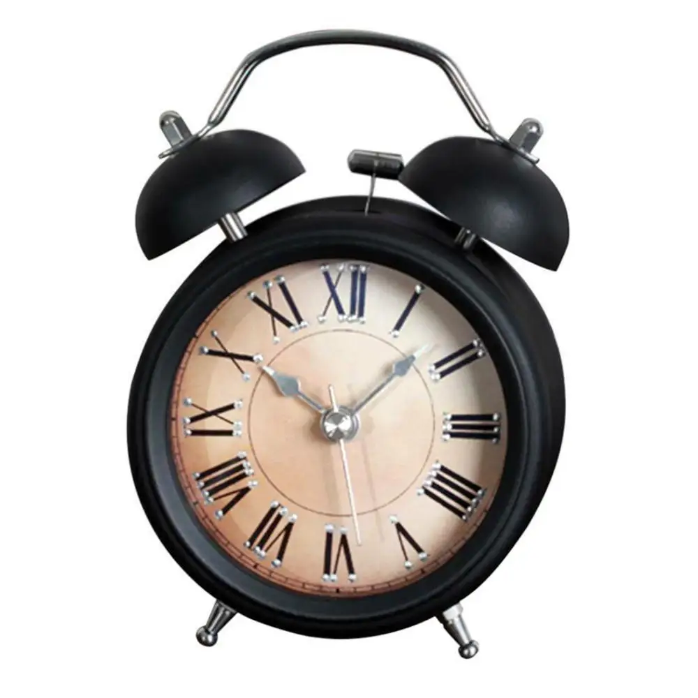 

Retro Metal Silent Quartz Analog Twin Bell Alarm Clock Timepiece with Nightlight