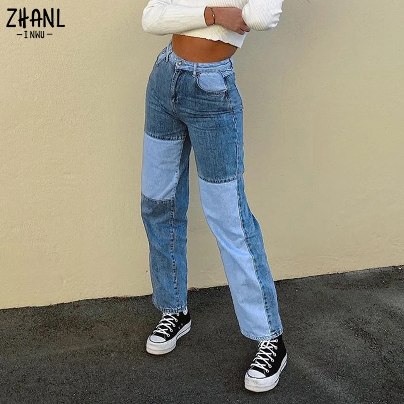 Patchwork Straight Women's jeans Baggy Jeans Vintage High Waist Boyfriends Mom Denim Pants 90S Streetwear 2021 Female 1