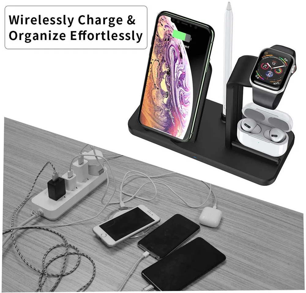 3 в 1 Qi Беспроводное зарядное устройство Подставка для iPhone X XS XR 8 11 Apple Watch 5 4 2 Airpods Pro
